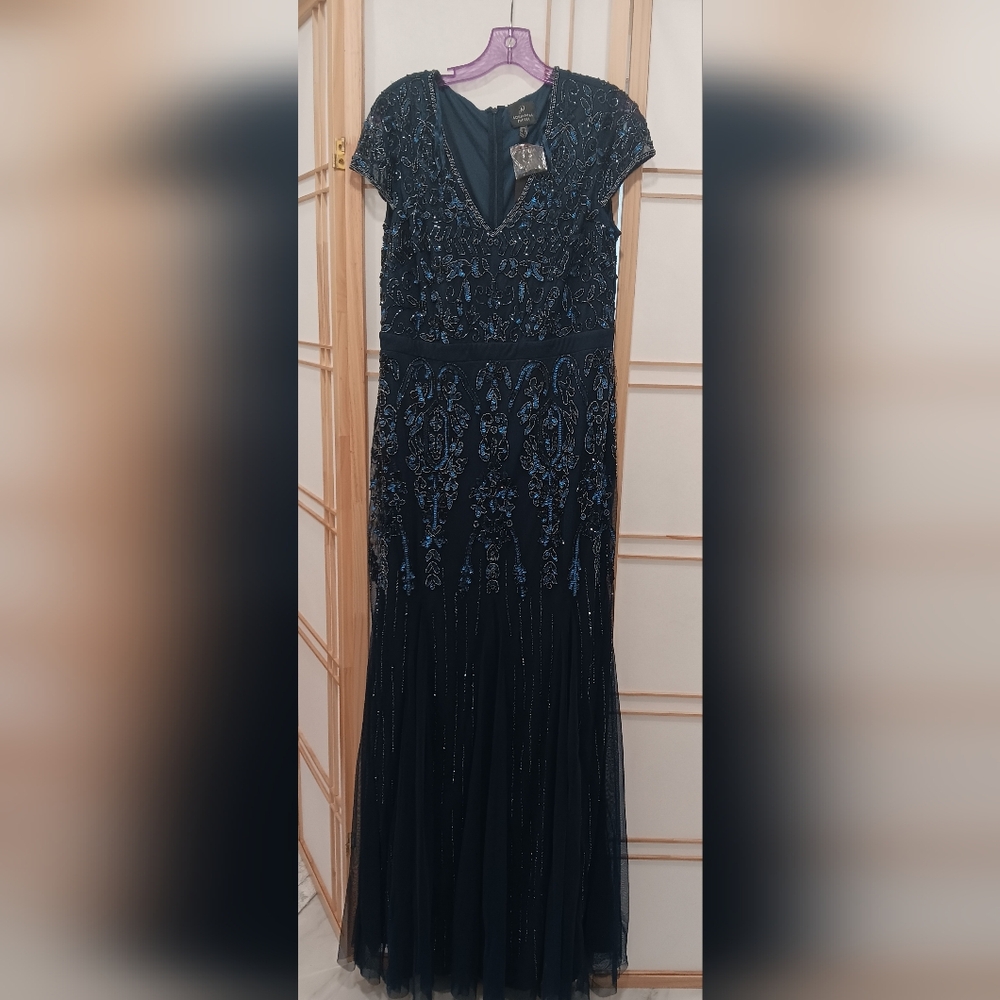 Adrianna Papell Blue Sequin Gown